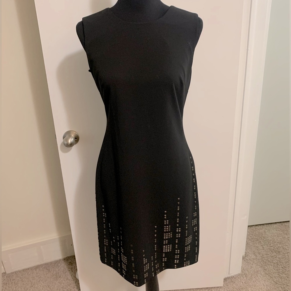 Size 6 DKNY Tank Zip Back Black Dress with Metal Embellishments! GREAT FOR NYE!